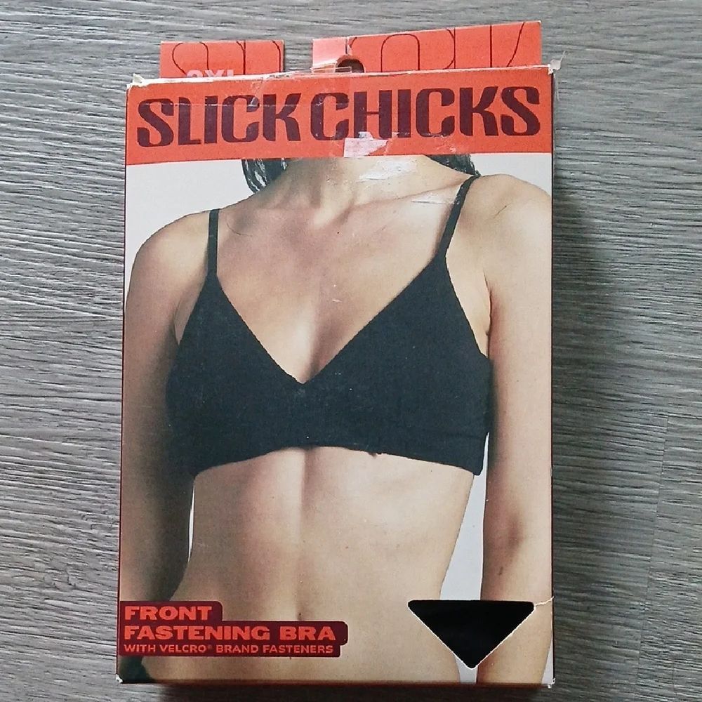Slick Chicks Black Wireless Zip Front Bra Sz 2XL NIB